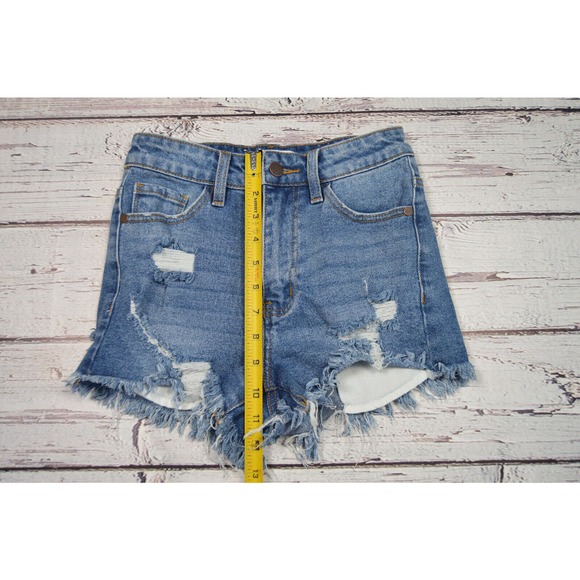 Nature Denim Cut-Off Distressed Jean Shorts Women Junior Size XS Pre-Owned - Picture 4 of 11